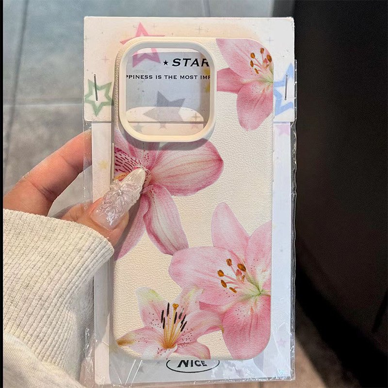 Samsung Galaxy A55 - Pembe Zambak Lichee Desenli Telefon Kılıfı